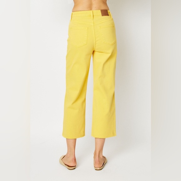 Judy Blue - High Waist Yellow Braided Waistband Wide Leg Crop Denim Jeans - 5/27 - Picture 2 of 9